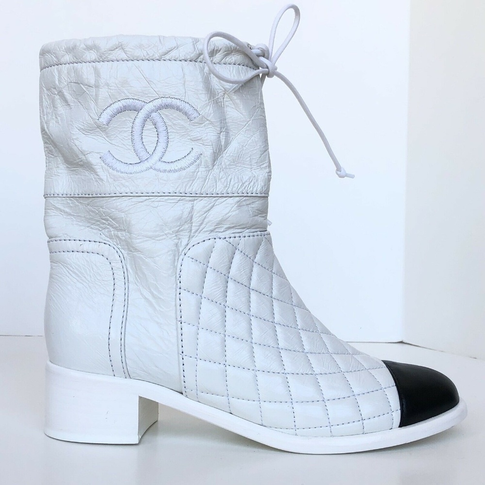 Chanel Crumpled Calfskin Cap Toe Short Boots